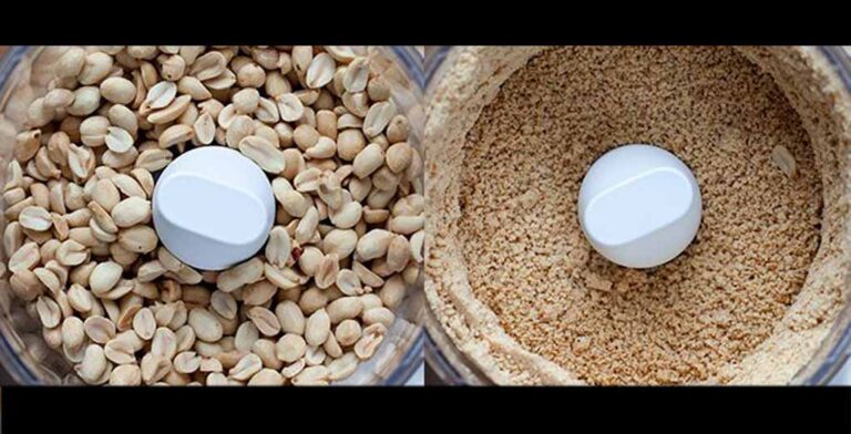 2 عکس هست که نشون میده بادام زمینی خانگی باید تو آسیاب ریخته بشه